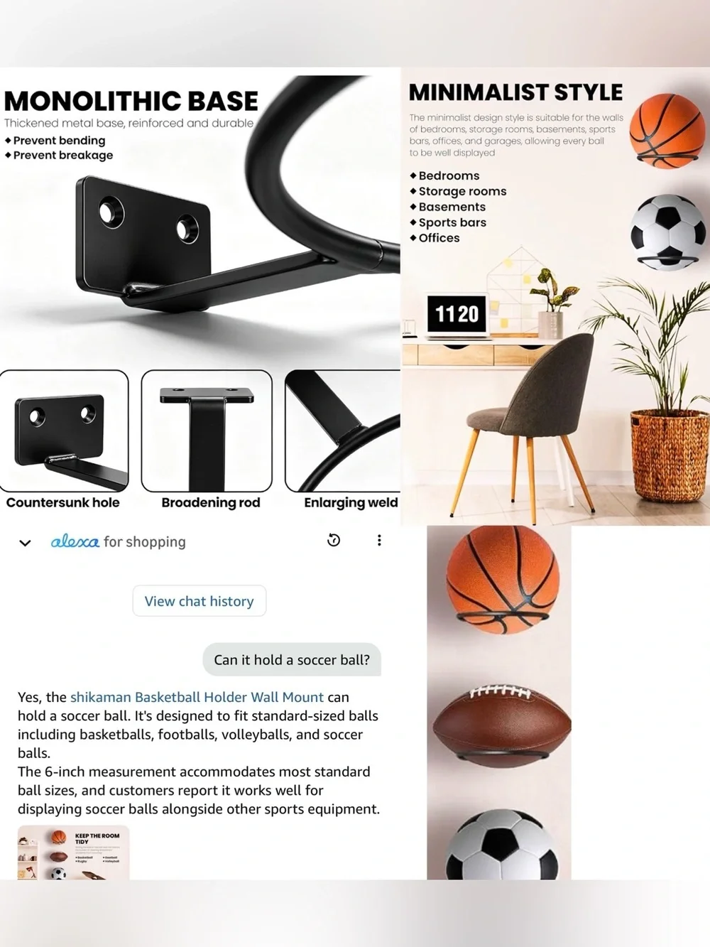 3 PACK — METAL WALL MOUNTING SPORTS-BALL DISPLAY STANDS